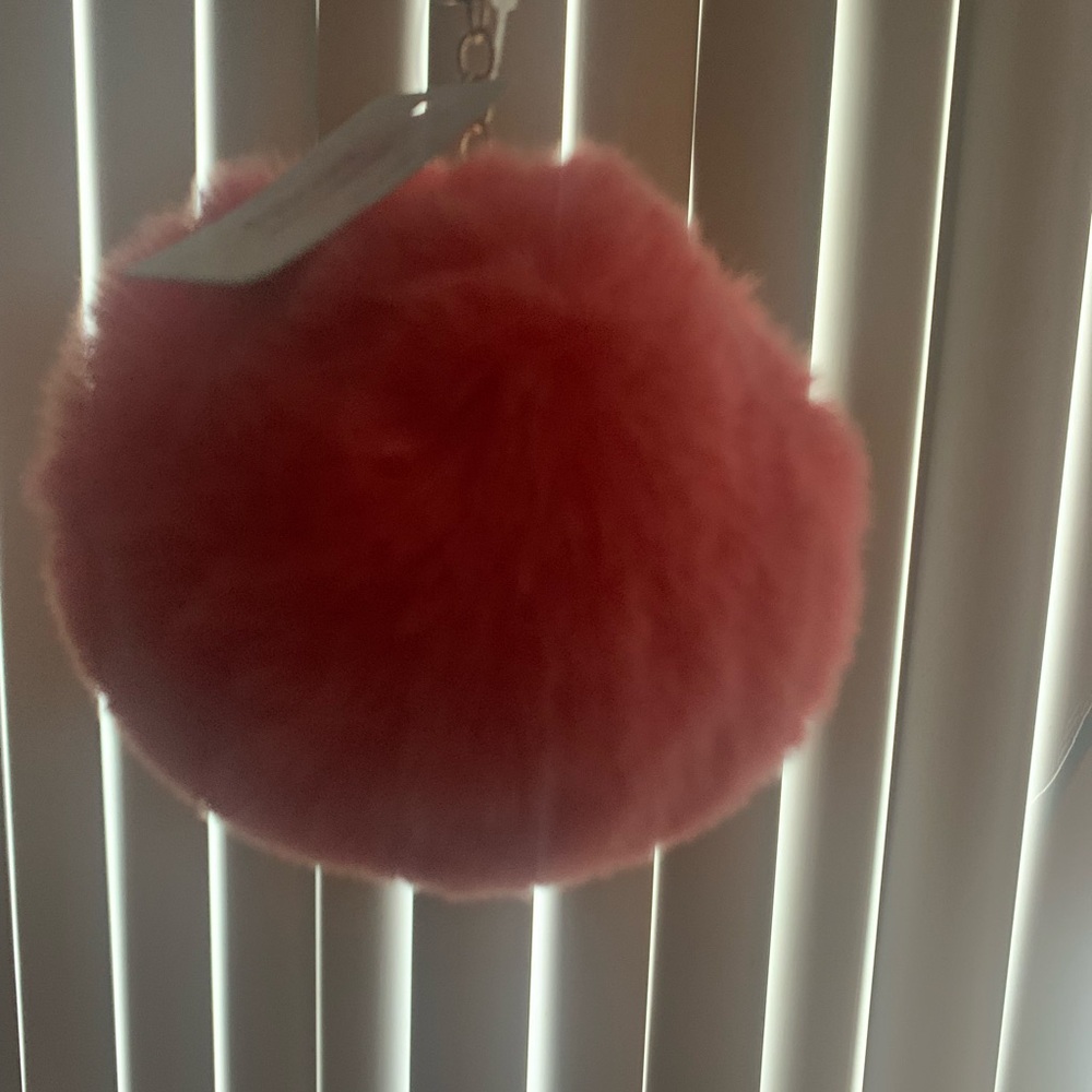 Plush Pom Keychain - Coral Pink Faux Fur Charm
